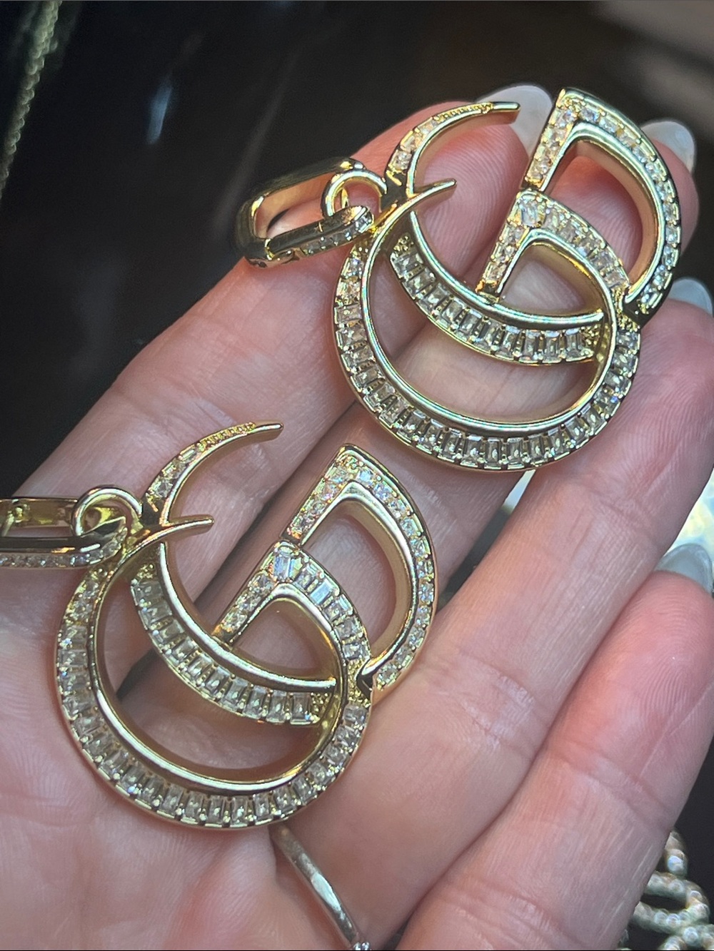 Gold-Tone Double G Drop Earring with Clear Crystal Accents